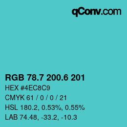 カラーコード: RGB 78.7 200.6 201 | qconv.com