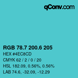 カラーコード: RGB 78.7 200.6 205 | qconv.com