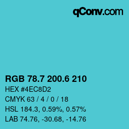 カラーコード: RGB 78.7 200.6 210 | qconv.com