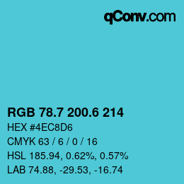 カラーコード: RGB 78.7 200.6 214 | qconv.com