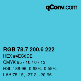 カラーコード: RGB 78.7 200.6 222 | qconv.com