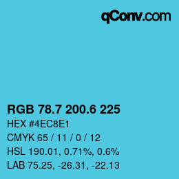カラーコード: RGB 78.7 200.6 225 | qconv.com