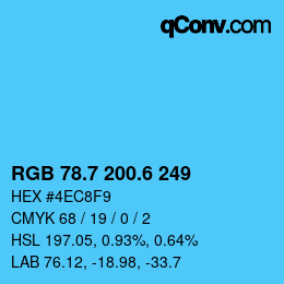 カラーコード: RGB 78.7 200.6 249 | qconv.com
