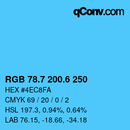 カラーコード: RGB 78.7 200.6 250 | qconv.com