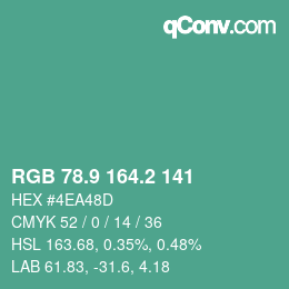 カラーコード: RGB 78.9 164.2 141 | qconv.com