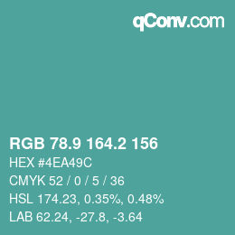 カラーコード: RGB 78.9 164.2 156 | qconv.com