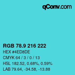 カラーコード: RGB 78.9 216 222 | qconv.com