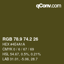 Color code: RGB 78.9 74.2 26 | qconv.com