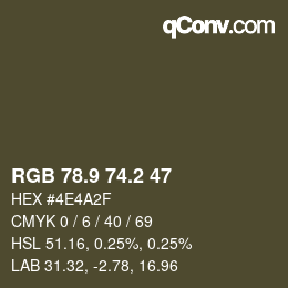 Color code: RGB 78.9 74.2 47 | qconv.com