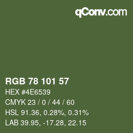 Code couleur: RGB 78 101 57 | qconv.com