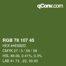 Color code: RGB 78 107 45 | qconv.com