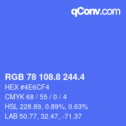 カラーコード: RGB 78 108.8 244.4 | qconv.com