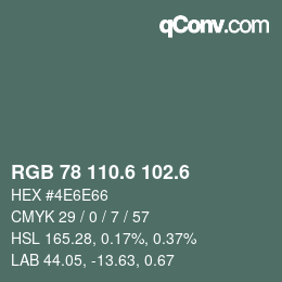 カラーコード: RGB 78 110.6 102.6 | qconv.com