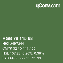 Color code: RGB 78 115 68 | qconv.com