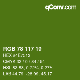 Color code: RGB 78 117 19 | qconv.com