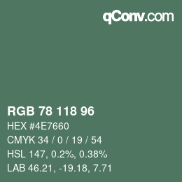 颜色代码: RGB 78 118 96 | qconv.com