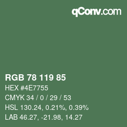 Color code: RGB 78 119 85 | qconv.com