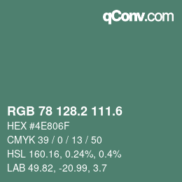 カラーコード: RGB 78 128.2 111.6 | qconv.com