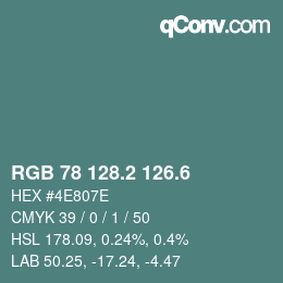 カラーコード: RGB 78 128.2 126.6 | qconv.com
