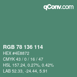 Color code: RGB 78 136 114 | qconv.com
