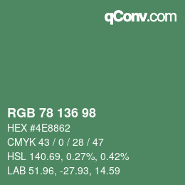 Color code: RGB 78 136 98 | qconv.com