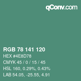 カラーコード: RGB 78 141 120 | qconv.com