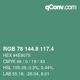 カラーコード: RGB 78 144.8 117.4 | qconv.com