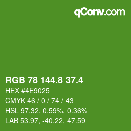 カラーコード: RGB 78 144.8 37.4 | qconv.com