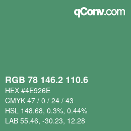 カラーコード: RGB 78 146.2 110.6 | qconv.com