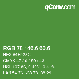 カラーコード: RGB 78 146.6 60.6 | qconv.com