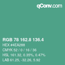 カラーコード: RGB 78 162.8 136.4 | qconv.com