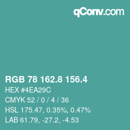 カラーコード: RGB 78 162.8 156.4 | qconv.com