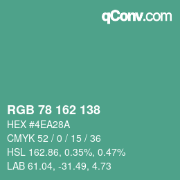 颜色代码: RGB 78 162 138 | qconv.com