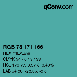 カラーコード: RGB 78 171 166 | qconv.com