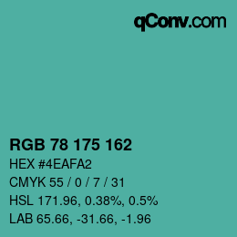 カラーコード: RGB 78 175 162 | qconv.com