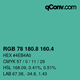カラーコード: RGB 78 180.8 160.4 | qconv.com