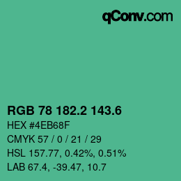 カラーコード: RGB 78 182.2 143.6 | qconv.com