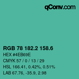 カラーコード: RGB 78 182.2 158.6 | qconv.com