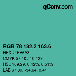 カラーコード: RGB 78 182.2 163.6 | qconv.com