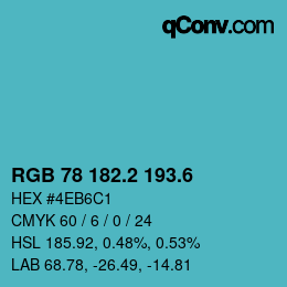 カラーコード: RGB 78 182.2 193.6 | qconv.com
