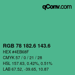 カラーコード: RGB 78 182.6 143.6 | qconv.com