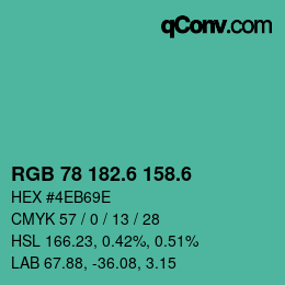 カラーコード: RGB 78 182.6 158.6 | qconv.com