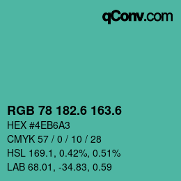 カラーコード: RGB 78 182.6 163.6 | qconv.com