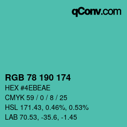 カラーコード: RGB 78 190 174 | qconv.com