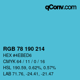 Farbcode: RGB 78 190 214 | qconv.com