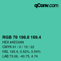 カラーコード: RGB 78 198.8 169.4 | qconv.com