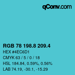 カラーコード: RGB 78 198.8 209.4 | qconv.com