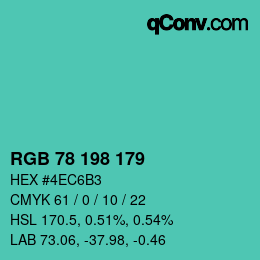 颜色代码: RGB 78 198 179 | qconv.com