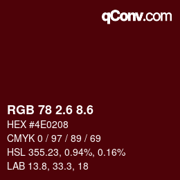 カラーコード: RGB 78 2.6 8.6 | qconv.com