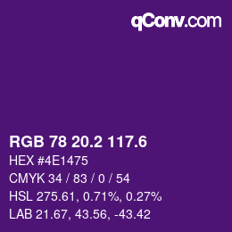 カラーコード: RGB 78 20.2 117.6 | qconv.com